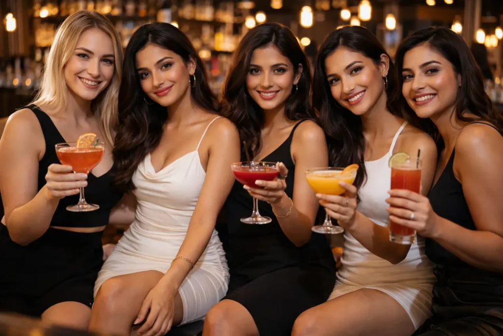 Rinky and associates enjoying drinks in a bar